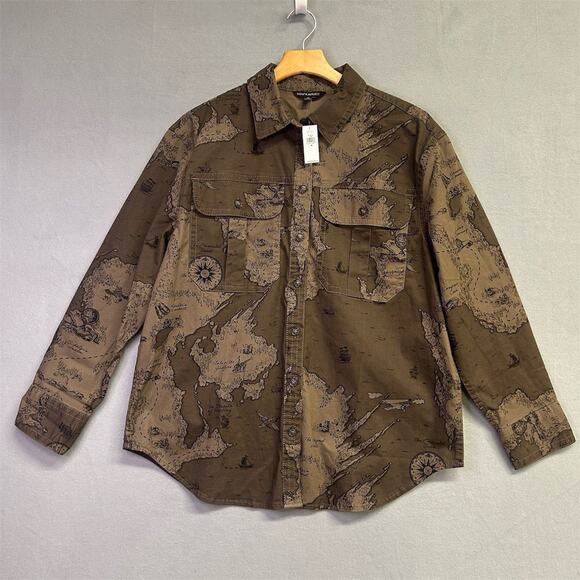 Banana Republic Graphic Shacket Shirt Treasure Map Maps Men’s Size Medium NWT - Picture 1 of 12